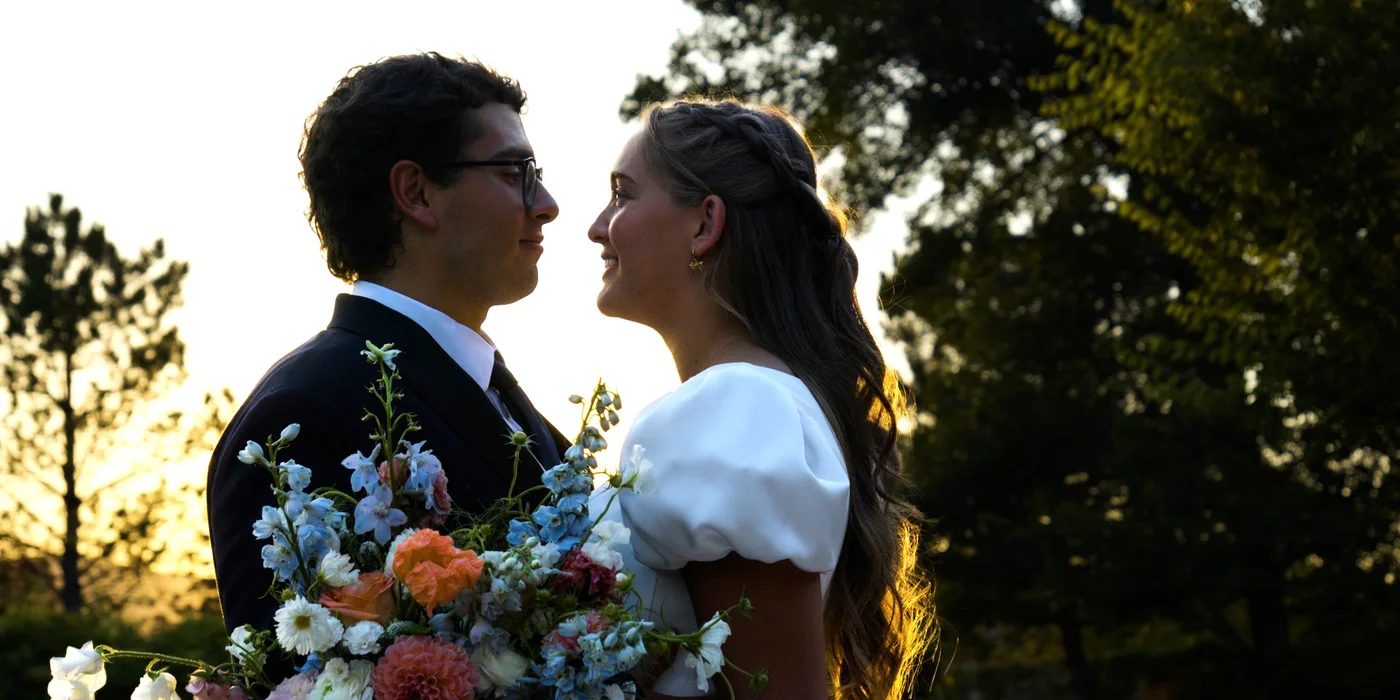 Elegant black and white wedding couple portrait