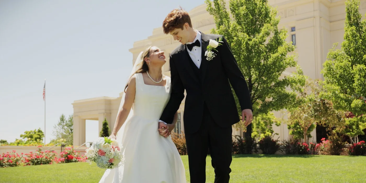 Elegant black and white wedding couple portrait