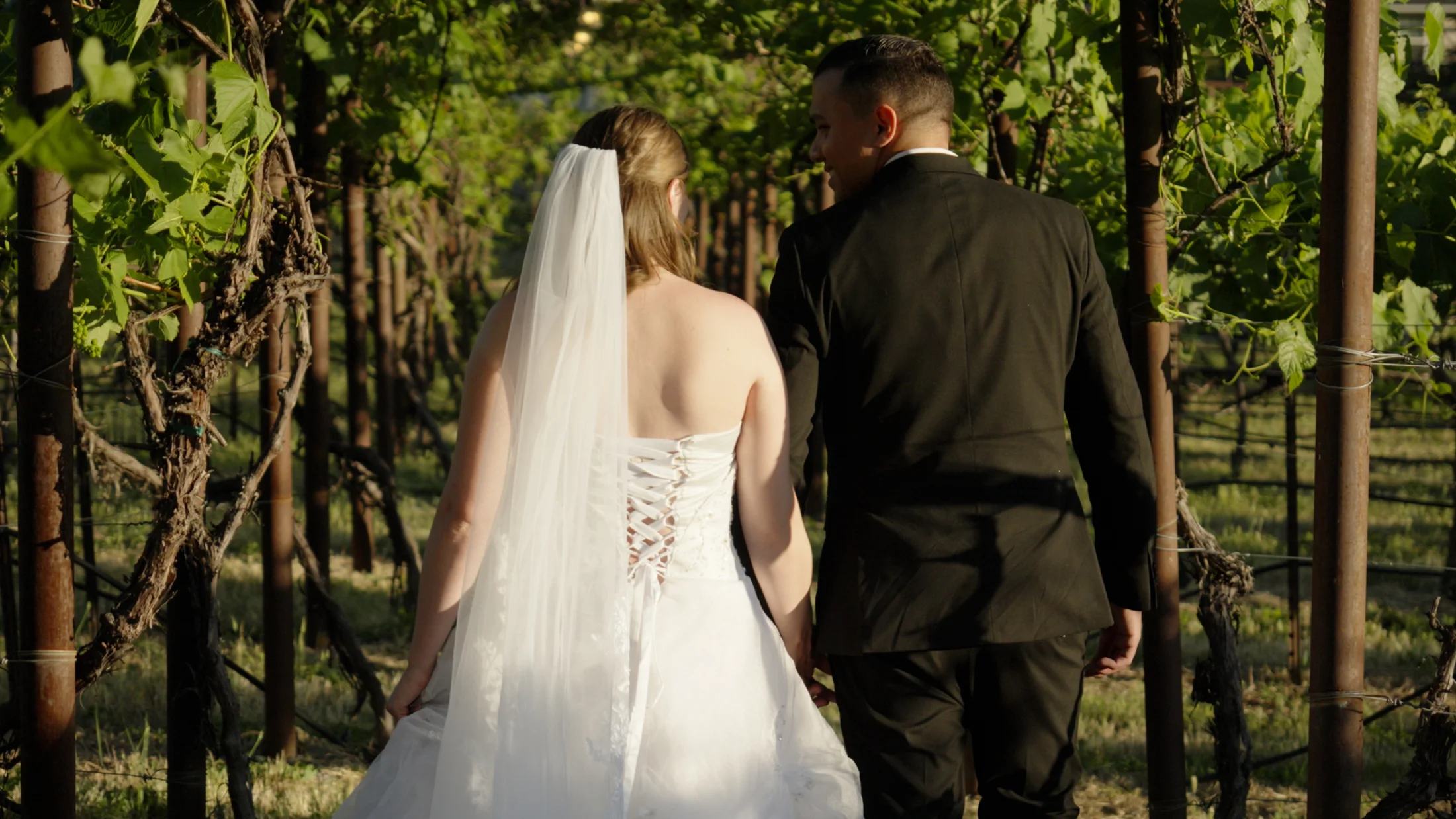 Cinematic wedding film moment